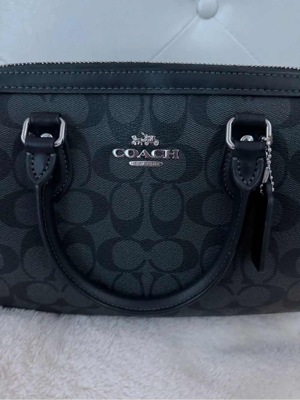 Coach Black Rowan Signature Canvas Satchel with Zip Wallet
